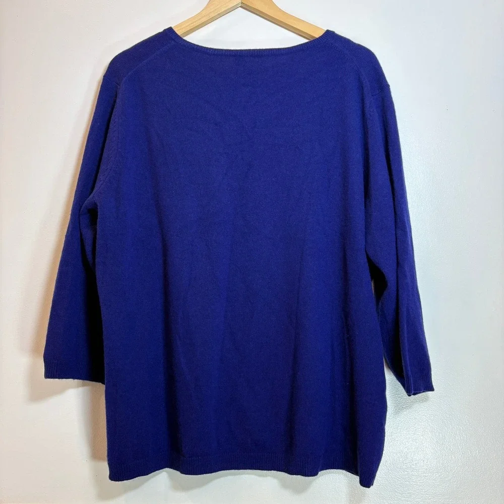 Neiman Marcus Cashmere Sweater Womens 2X Royal Blue V-Neck 3/4 Sleeve Pullover - Picture 2 of 13